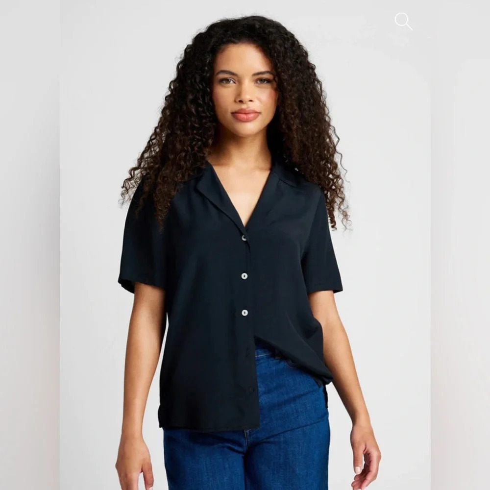 MODCLOTH Call It A Classic Camp Collar Shirt in Black‎